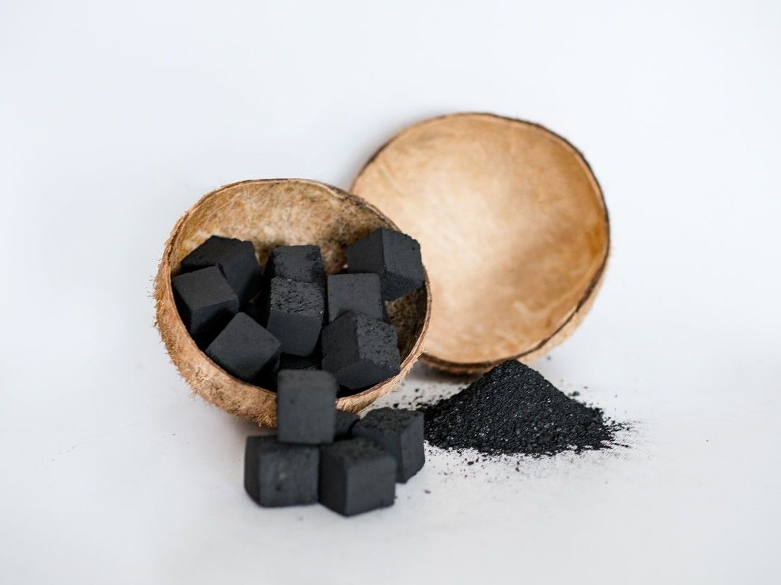 Coconut charcoal briquettes in several shapes